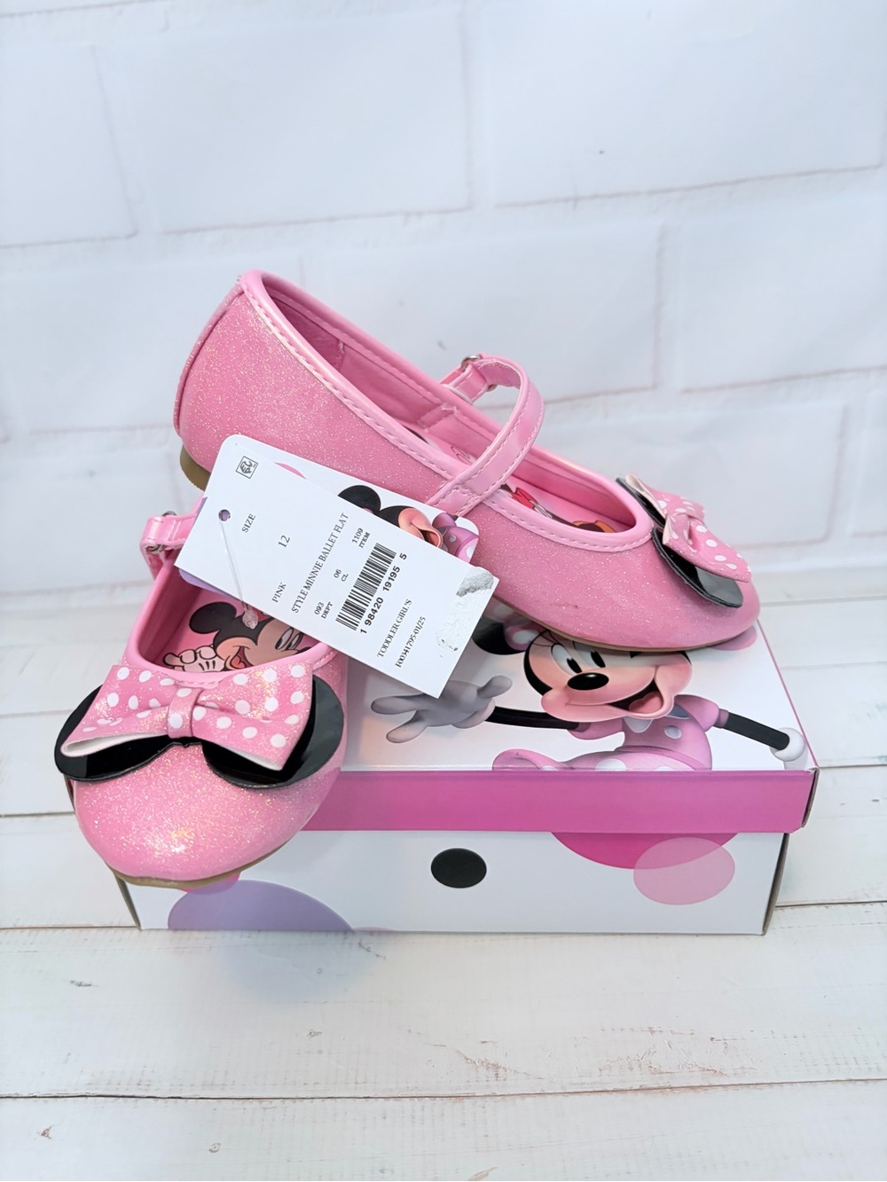 Disney Jr Pink Glitter Minnie Mouse Mary Jane Ballet Flats Size 12 NIB